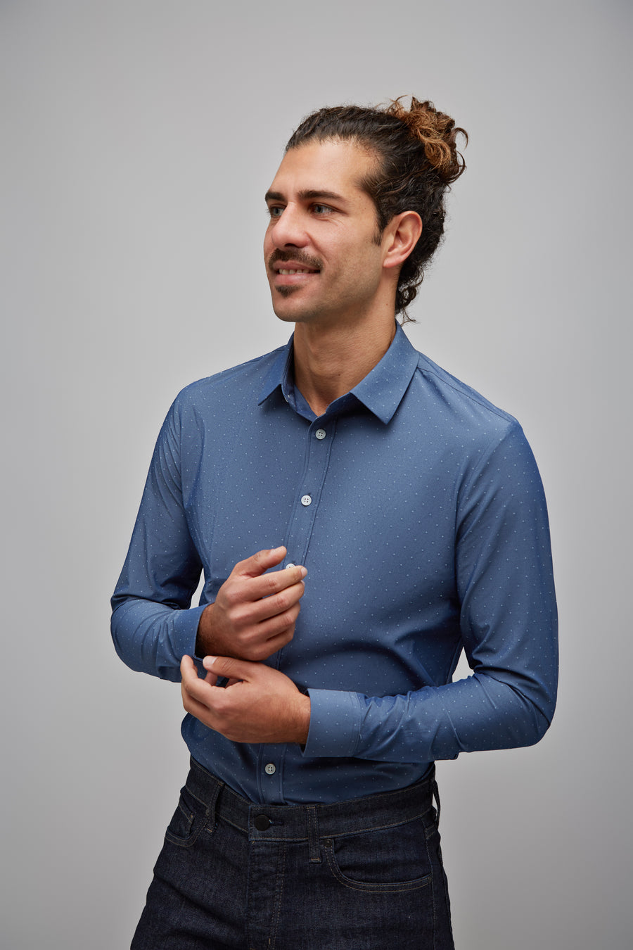 Navy Dotted - Stretch Shirt